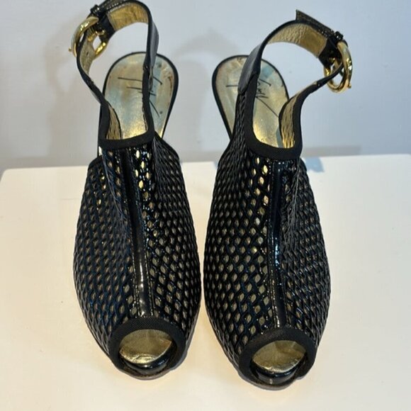 Giuseppe Zanotti Black Hidden  Platform Stiletto peep toe Sandals Size 6.5 - Picture 3 of 11